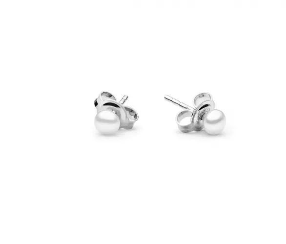 Klassischer Perlenohrstecker weiß 3.5-4 mm, Button, Sicherheitsverschluss 925er Silber, Gaura Pearls, Estland